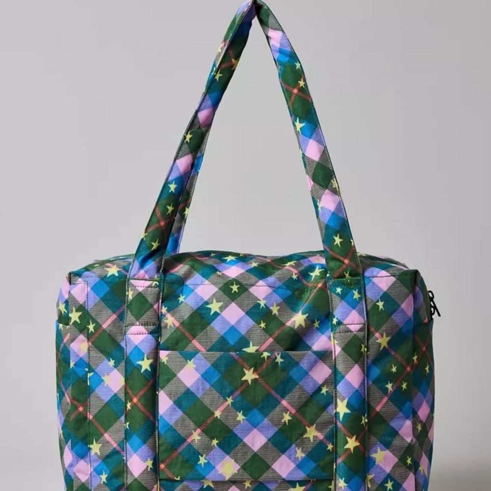 BAGGU Green Star Plaid Small Cloud Carry On